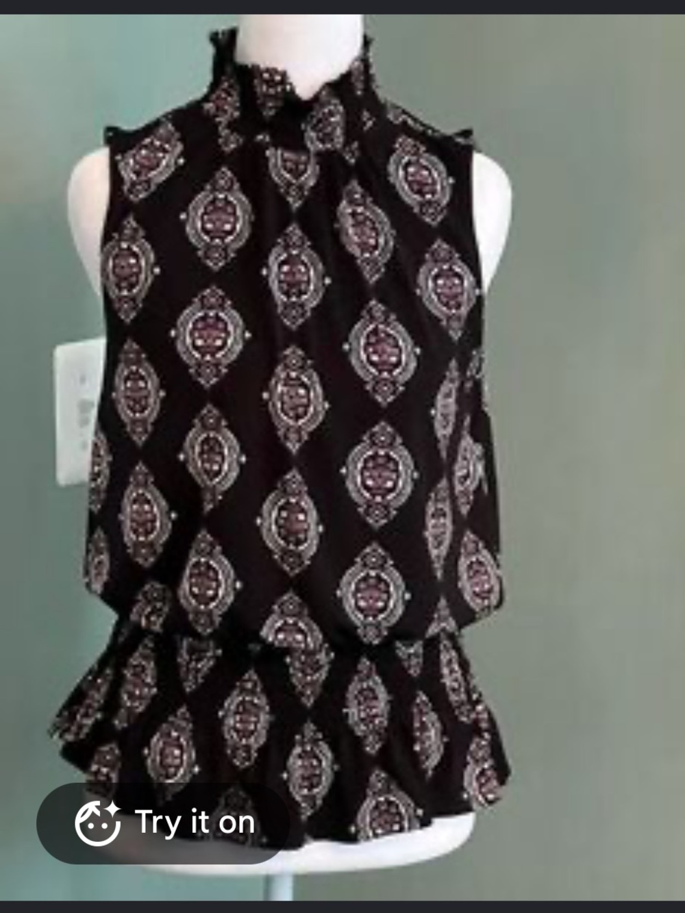 White House Black Market Black Paisley-Print Sleeveless Mock-Neck Cami